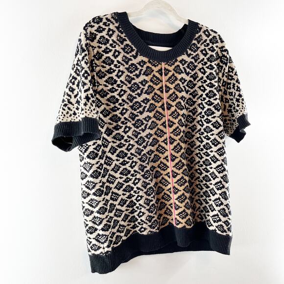 Anthropologie Maeve Ellinor Short Sleeve Leopard Sweater Brown Black XL - Picture 7 of 9